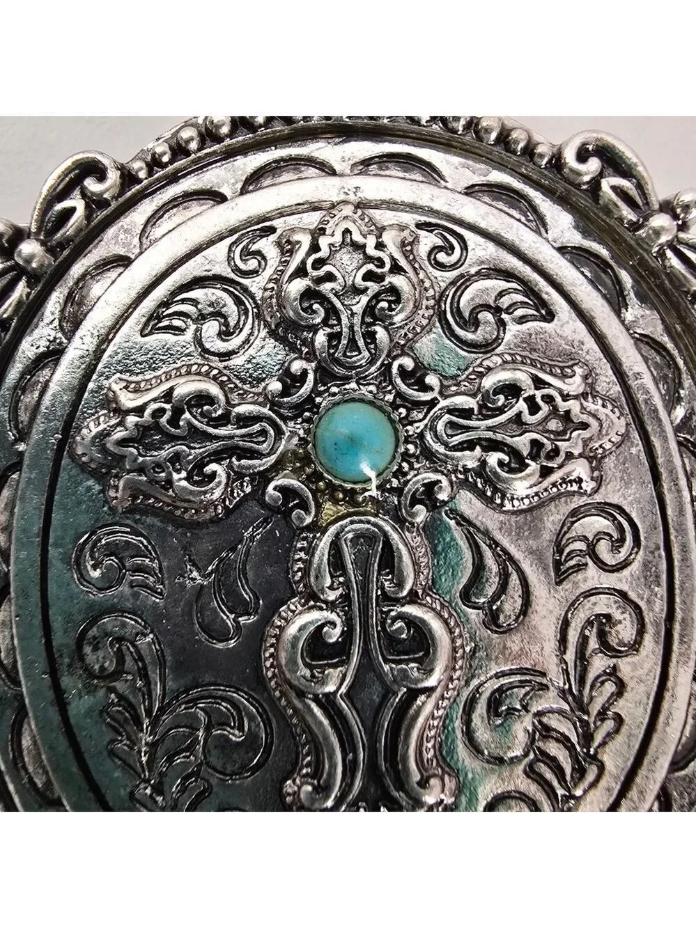 Antique Silver Cross Phone Holder Bohemian Western Phone Accessory Turquoise